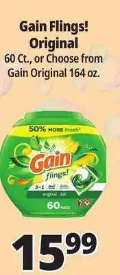 Ocean State Job Lot Gain Flings Oxi Boost and Febreze Original Scent Laundry Detergent Pacs 60 Count offer
