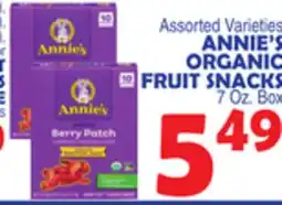 Bravo Supermarkets ANNIE'S ORGANIC FRUIT SNACKS offer