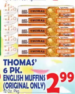 Bravo Supermarkets THOMAS' 6 PK. ENGLISH MUFFINS offer
