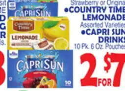 Bravo Supermarkets COUNTRY TIME LEMONADE, CAPRI SUN DRINKS offer