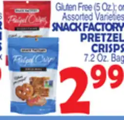 Bravo Supermarkets SNACK FACTORY PRETZEL CRISPS 7.2 Oz. Bag offer