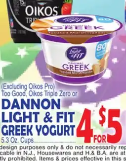 Bravo Supermarkets DANNON LIGHT & FIT GREEK YOGURT offer