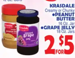 Bravo Supermarkets KRASDALE PEANUT BUTTER 16 Oz. Jar, GRAPE JELLY 18. Jars offer