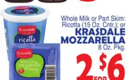 Bravo Supermarkets KRASDALE MOZZARELLA, 8 Oz. Pkg offer