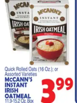 Bravo Supermarkets MCCANN'S INSTANT IRISH OATMEAL, 11.9-15.2 Oz. Box offer