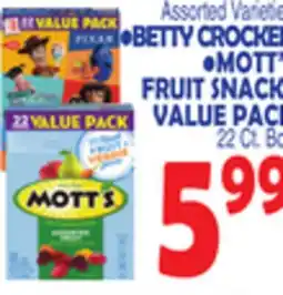 Bravo Supermarkets BETTY CROCKER, MOTT'S FRUIT SNACKS VALUE PACK offer