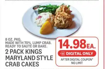 Kings Food Markets 2 PACK KINGS MARYLAND STYLE CRAB CAKES offer