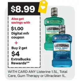 CVS ANY Listerine 1.5L, Total Care, Gum Therapy or Ultraclean 1L offer