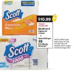 CVS Scott bath tissue 12 rolls, Comfort Plus 18 double rolls or paper towels 8 mega rolls offer