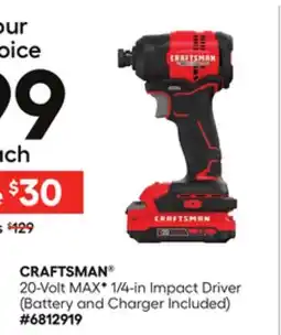Lowe's 20-Volt MAX♦ 1/4-in Impact Driver offer