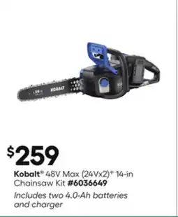 Lowe's 48V Max (24Vx2)B 14-in Chainsaw Kit offer