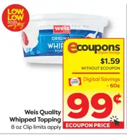 Weis Markets Weis Quality Whipped Topping offer