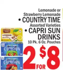 C Town •COUNTRY TIME, •CAPRI SUN DRINKS 10 Pk. 6 Oz. Pouches offer