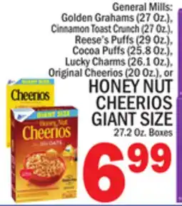 C Town GENERAL MILLS HONEY NUT CHEERIOS GIANT SIZE 27.2 Oz. Boxes offer