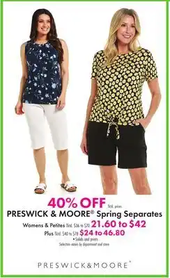 Boscov's PRESWICK & MOORE Spring Separates offer