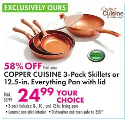 Boscov's COPPER CUISINE 3-Pack Skillets or 12.5-in. Everything Pan with lid offer