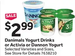 Stop&Shop Danimals Yogurt Drinks or Activia or Dannon Yogurt offer