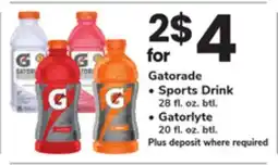 ACME Gatorade Sports Drink 28 fl. oz. btl., Gatorlyte 20 fl. oz. btl offer