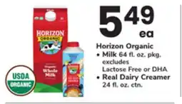 ACME Horizon Organic Milk 64 fl. oz. pkg., Real Dairy Creamer 24 fl. oz. ctn offer