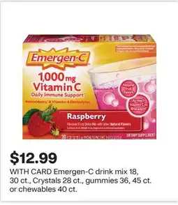 CVS Emergen-C drink mix 18, 30 ct., Crystals 28 ct., gummies 36, 45 ct. or chewables 40 ct offer