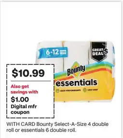 CVS Bounty Select-A-Size 4 double roll or essentials 6 double roll offer
