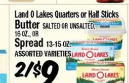 Western Beef Land O Lakes Quarters or Half Sticks Butter SALTED OR UNSALTED, 16 OZ., OR Spread 13-15 OZ offer