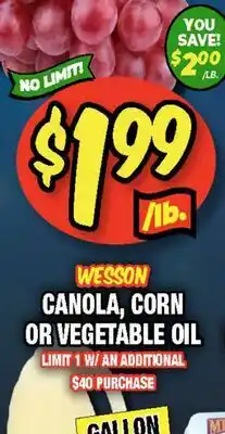 Western Beef WESSON CANOLA, CORN OR VEGETABLE OIL offer