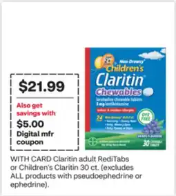 CVS Claritin adult RediTabs or Children's Claritin offer