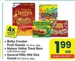 Safeway Betty Crocker Fruit Snacks, Nature Valley Treat Bars, General Mills Mid Size Cereal offer