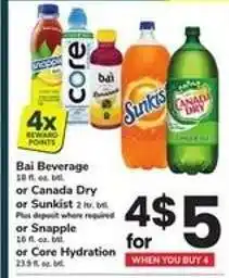 Safeway Bai Beverage, Canada Dry, Sunkist, Snapple, Core Hydration offer