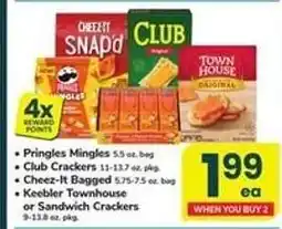 Safeway Pringles Mingles, Club Crackers, Cheez-It Bagged, Keebler Townhouse or Sandwich Crackers offer