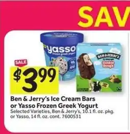 Stop&Shop Ben & Jerry’s Ice Cream Bars or Yasso Frozen Greek Yogurt offer