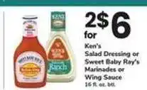 Safeway Ken's Salad Dressing or Sweet Baby Ray's Marinades or Wing Sauce offer