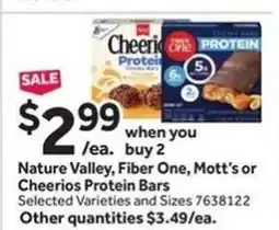 Stop&Shop Nature Valley, Fiber One, Mott's or Cheerios Protein Bars offer