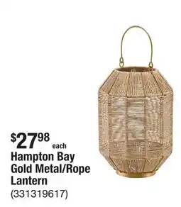 The Home Depot Hampton Bay Gold Metal/Rope Lantern offer