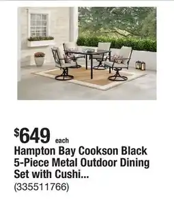 The Home Depot Hampton Bay Cookson Black 5-Piece Metal Outdoor Dining Set with Cushion Guard Putty Beige Cushion offer
