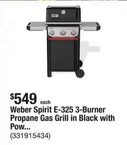 The Home Depot Weber Spirit E-325 3-Burner Propane Gas Grill in Black with Powerful Boost Burners offer