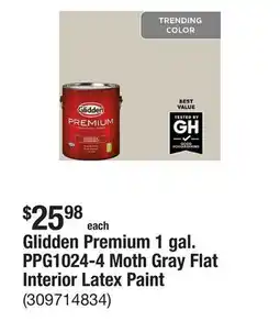 The Home Depot Glidden Premium 1 gal. PPG1024-4 Moth Gray Flat Interior Latex Paint offer