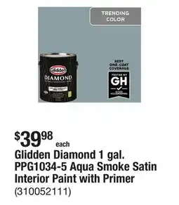 The Home Depot Glidden Diamond 1 gal. PPG1034-5 Aqua Smoke Satin Interior Paint with Primer offer
