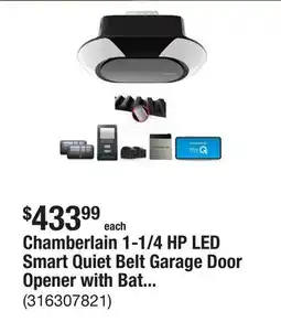 The Home Depot Chamberlain 1-1/4 HP LED Smart Quiet Belt Garage Door Opener with Battery Backup offer