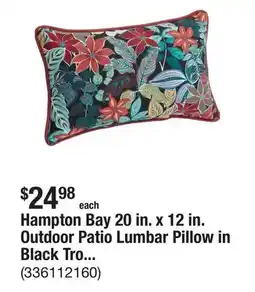 The Home Depot Hampton Bay 20 in. x 12 in. Outdoor Patio Lumbar Pillow in Black Tropical offer