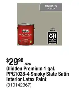 The Home Depot Glidden Premium 1 gal. PPG1028-4 Smoky Slate Satin Interior Latex Paint offer