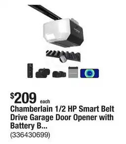 The Home Depot Chamberlain 1/2 HP Smart Belt Drive Garage Door Opener with Battery Backup offer