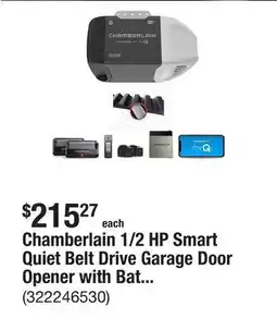The Home Depot Chamberlain 1/2 HP Smart Quiet Belt Drive Garage Door Opener with Battery Backup offer
