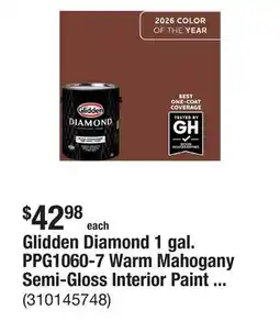 The Home Depot Glidden Diamond 1 gal. PPG1060-7 Warm Mahogany Semi-Gloss Interior Paint with Primer offer