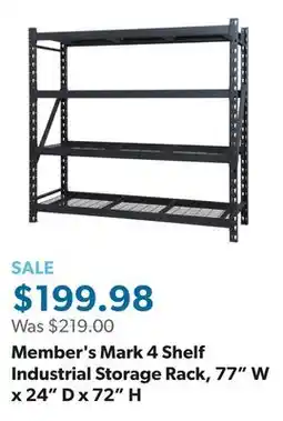 Sam's Club Member's Mark 4 Shelf Industrial Storage Rack, 77 W x 24 D x 72 H offer
