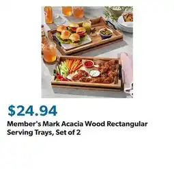 Sam's Club Member's Mark Acacia Wood Rectangular Serving Trays, Set of 2 offer