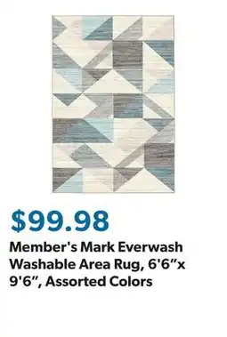 Sam's Club Member's Mark Everwash Washable Area Rug, 6'6x 9'6, Assorted Colors offer