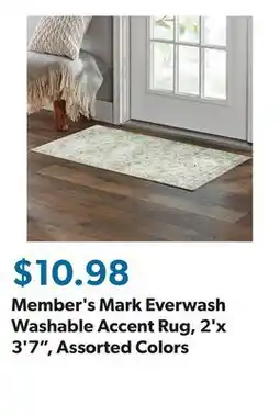 Sam's Club Member's Mark Everwash Washable Accent Rug, 2'x 3'7, Assorted Colors offer