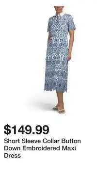 TJ Maxx Short Sleeve Collar Button Down Embroidered Maxi Dress offer